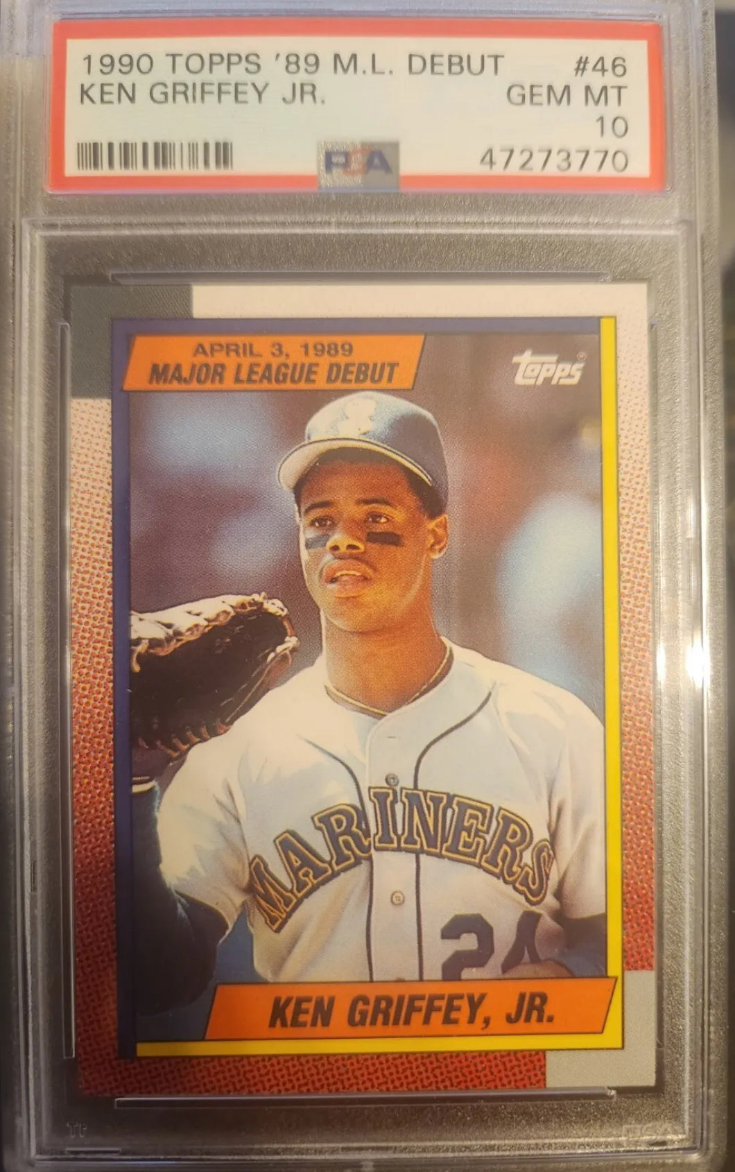 1990 TOPPS M.L. DEBUT KEN GRIFFEY JR. ROOKIE HOF #46 PSA 10