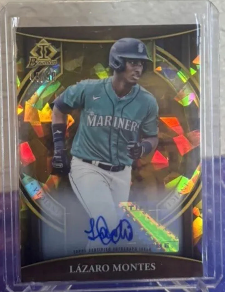 2023 Bowman Chrome Invicta Auto: Lazaro Montes Gold Atomic /50 - Mariners BI-13