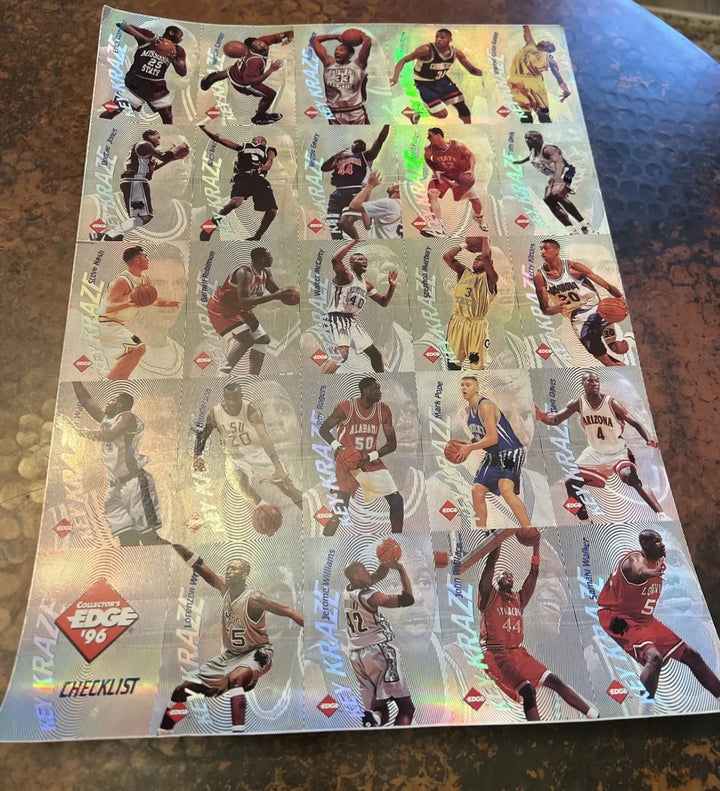 1996 Collector's Edge Key Kraze Basketball Uncut Sheet With 25 Cards - Kobe RC