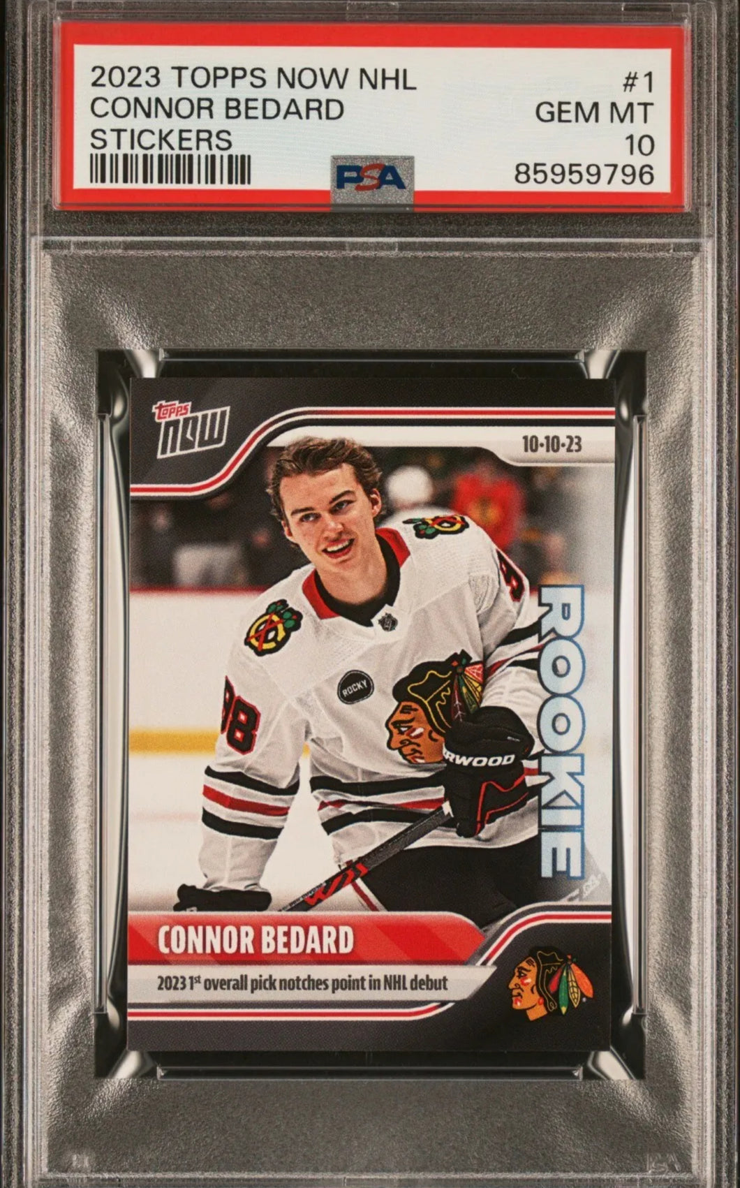 PSA 10 2023 Topps Now NHL CONNOR BEDARD #1 Rookie RC Chicago BLACKHAWKS