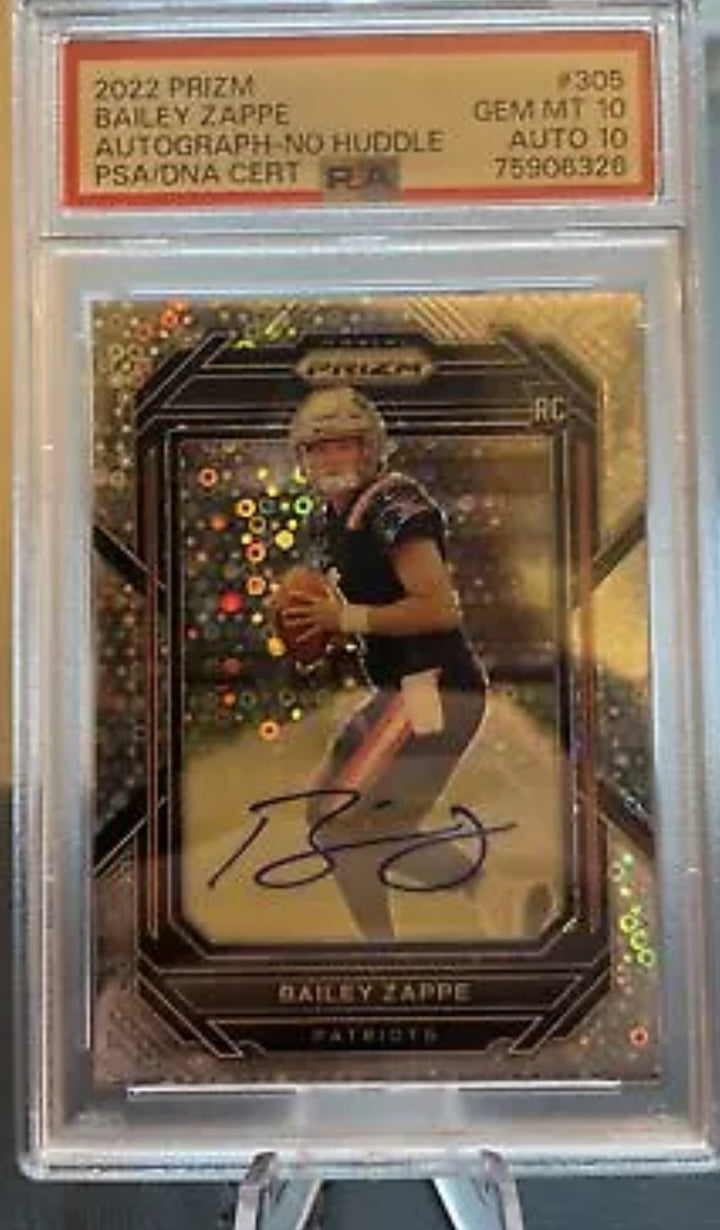 2022 Prizm Bailey Zappe No Huddle Prizm Rookie Auto PSA 10 Auto 10