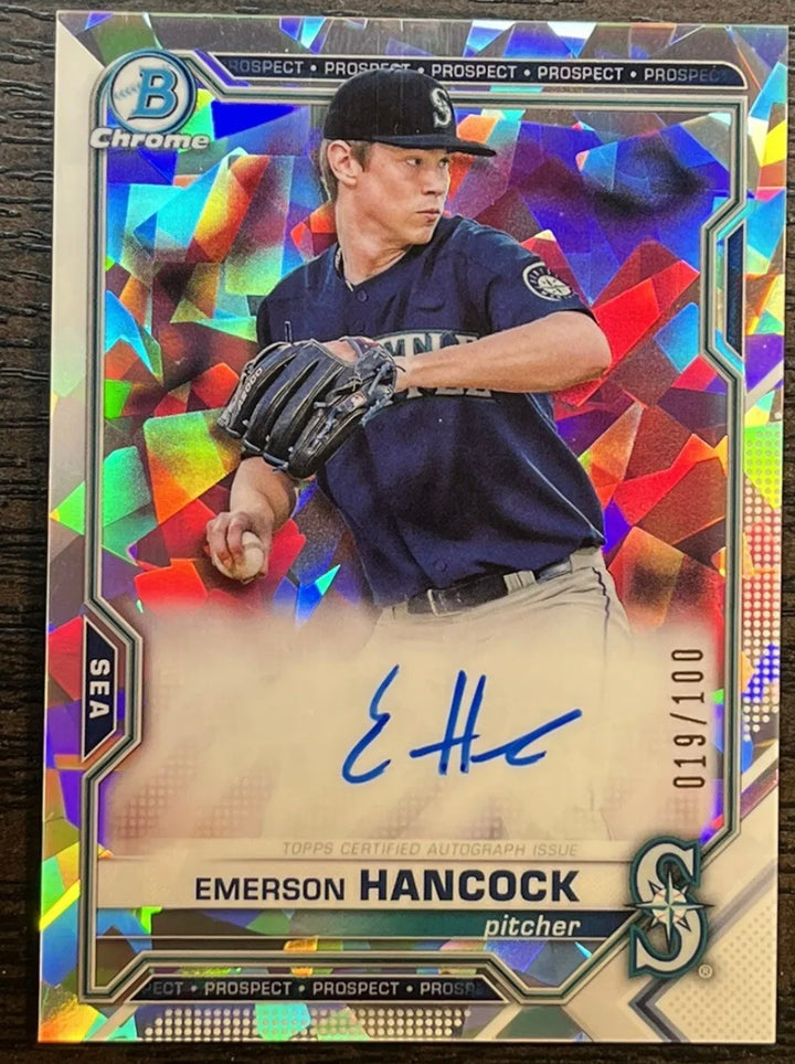Emerson Hancock 2021 Bowman Chrome Atomic Refractor Auto /100 Seattle Mariners