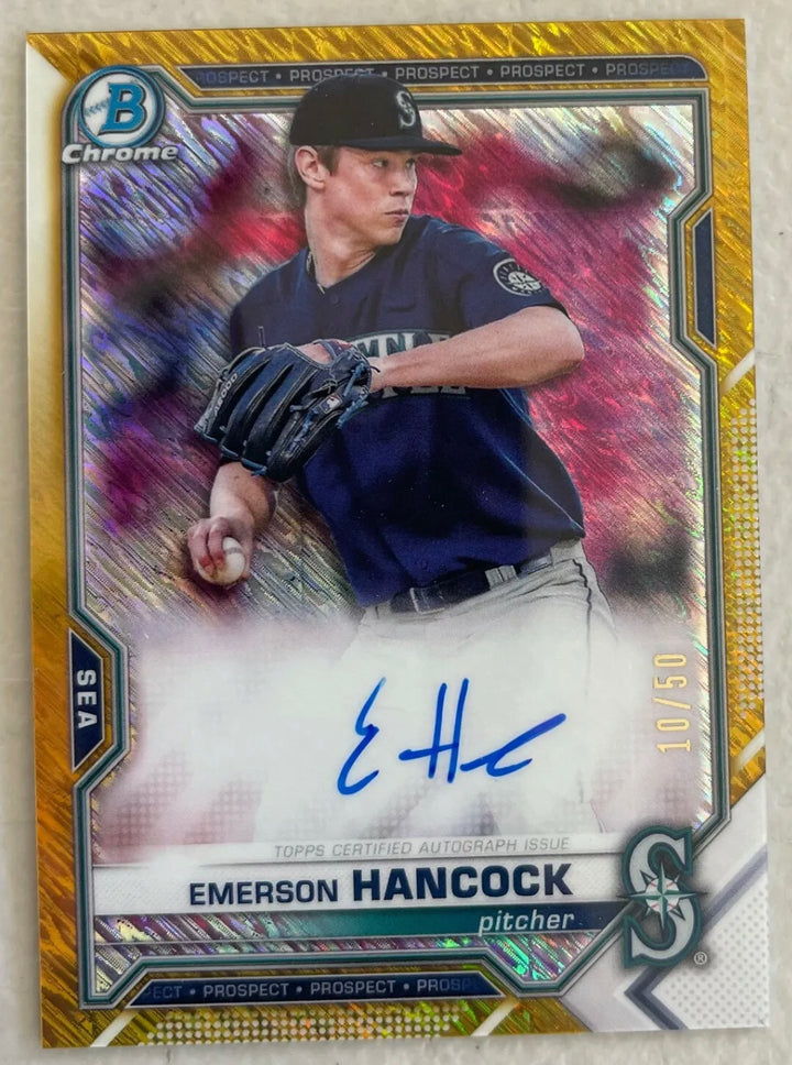 2021 Bowman Chrome EMERSON HANCOCK Gold Auto Rookie #10/50 "PACK FRESH"
