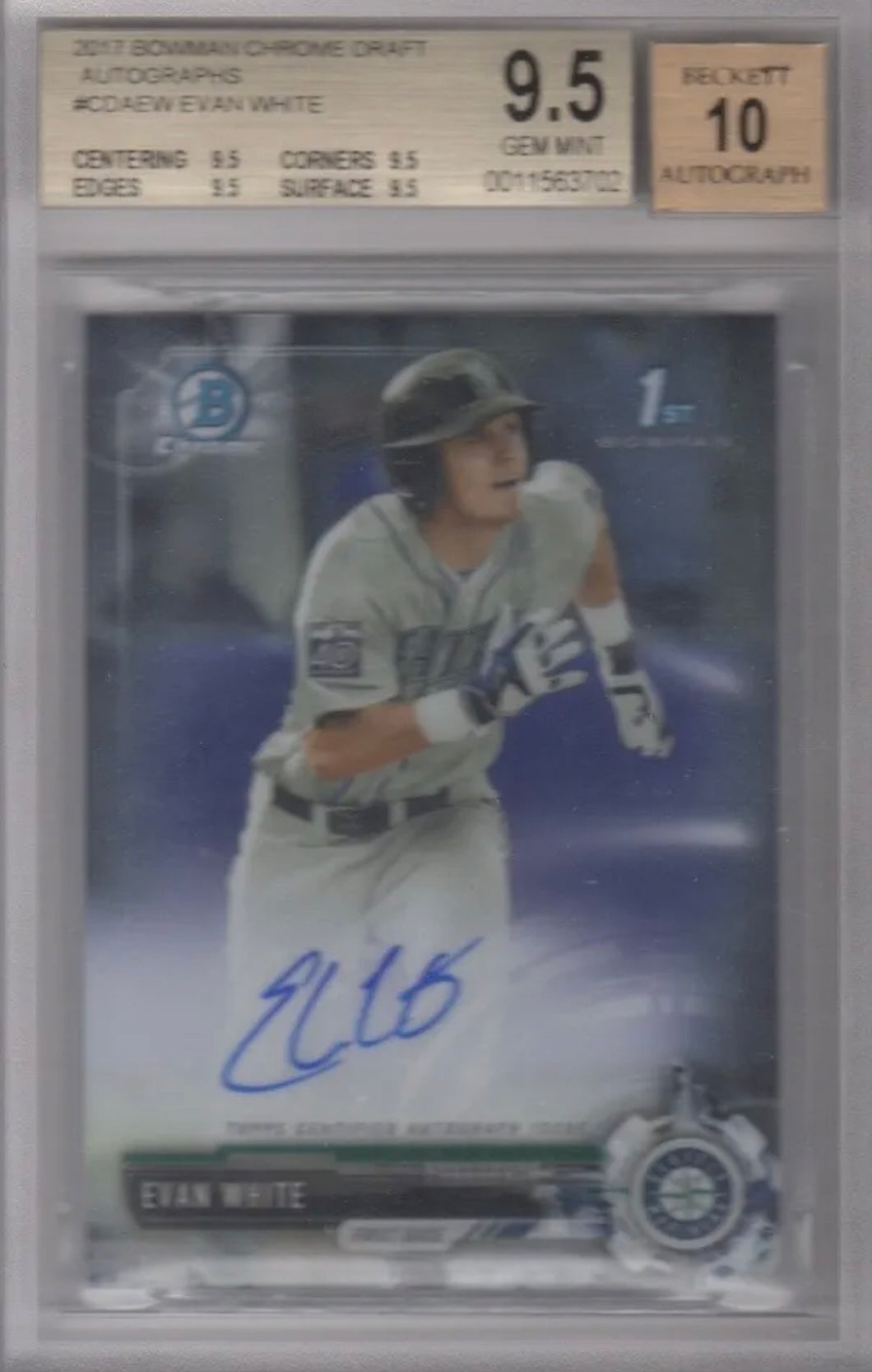 Evan White 2017 Bowman Chrome Draft Auto BGS 9.5 10 Seattle Mariners GEM MINT
