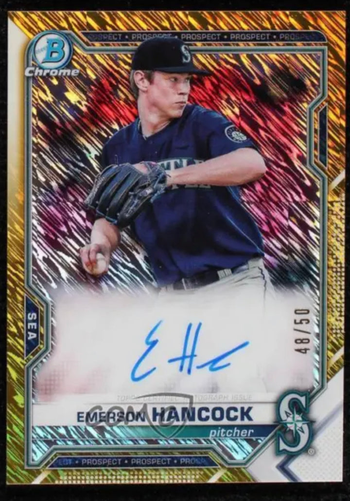 2021 Bowman Chrome Prospects Gold Shimmer Refractor /50 Emerson Hancock Auto