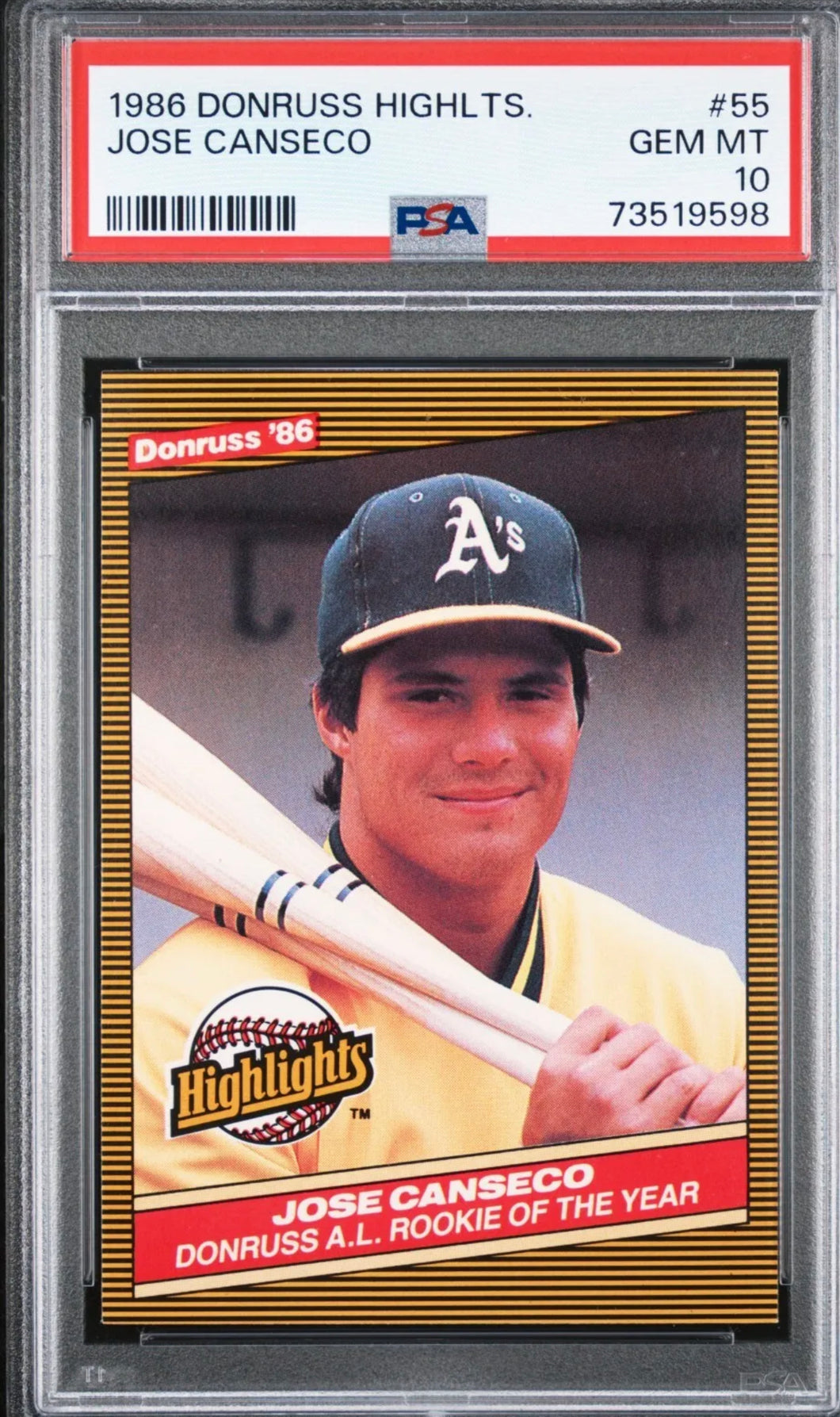 1986 Donruss Highlights Jose Canseco Rookie Baseball Card #55 PSA 10 Gem Mint