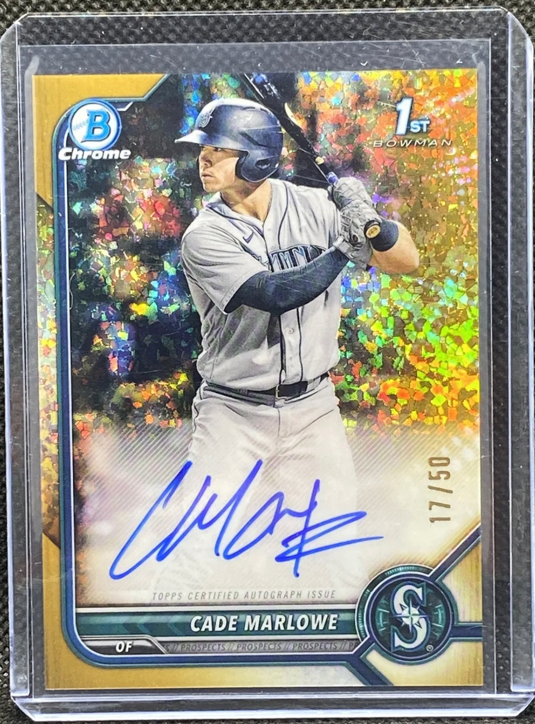 2022 Bowman Chrome Cade Marlow 1st Bowman Auto Gold Mini Diamond Refractor /50