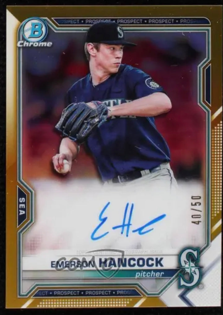 2021 Bowman Chrome Prospects Gold Refractor /50 Emerson Hancock #CPA-EHA Auto
