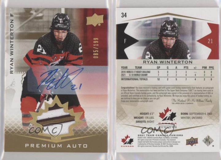 2021 Upper Deck Team Canada Juniors /199 Ryan Winterton Tier 1 #34 Patch Auto