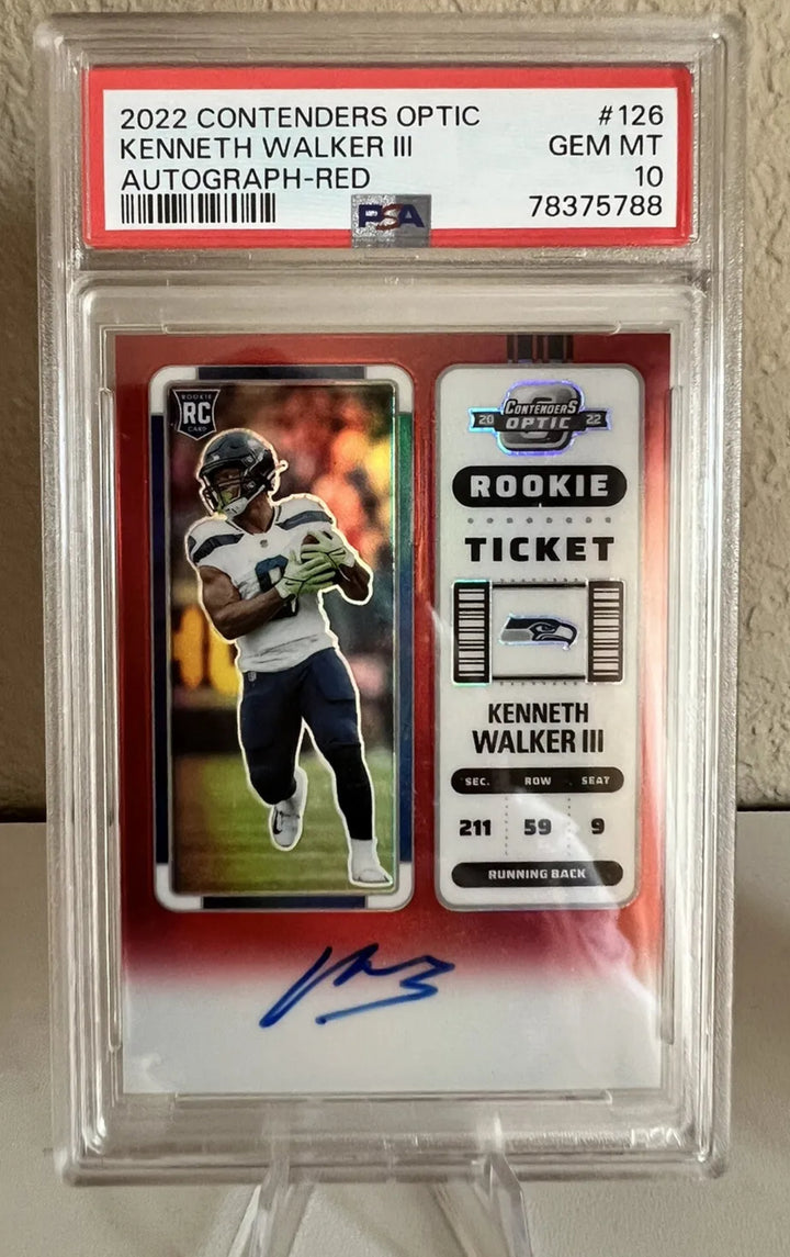 2022 OPTIC KENNETH WALKER III ROOKIE TICKET AUTO RED 9/149 SEAHAWKS PSA 10 1/1