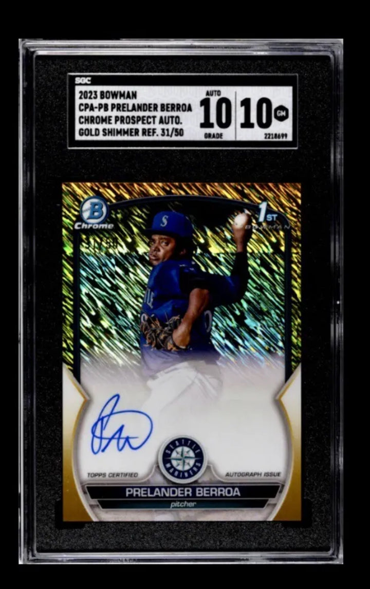 2023 Bowman #cpa-pb Prelander Berroa Chrome Prospect AUTO GOLD Shimmer /50