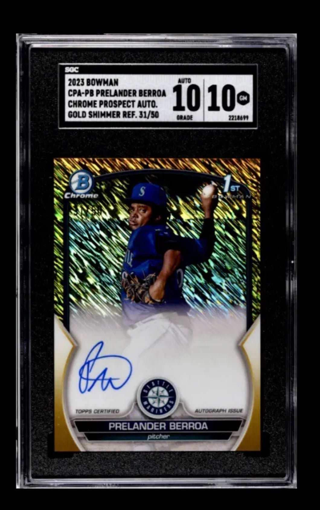 2023 Bowman #cpa-pb Prelander Berroa Chrome Prospect AUTO GOLD Shimmer /50