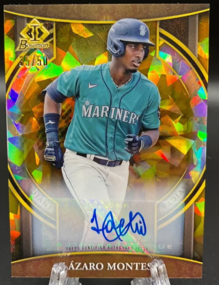 2023 Bowman Chrome Invicta Auto: Lazaro Montes Gold Atomic /50 - Mariners