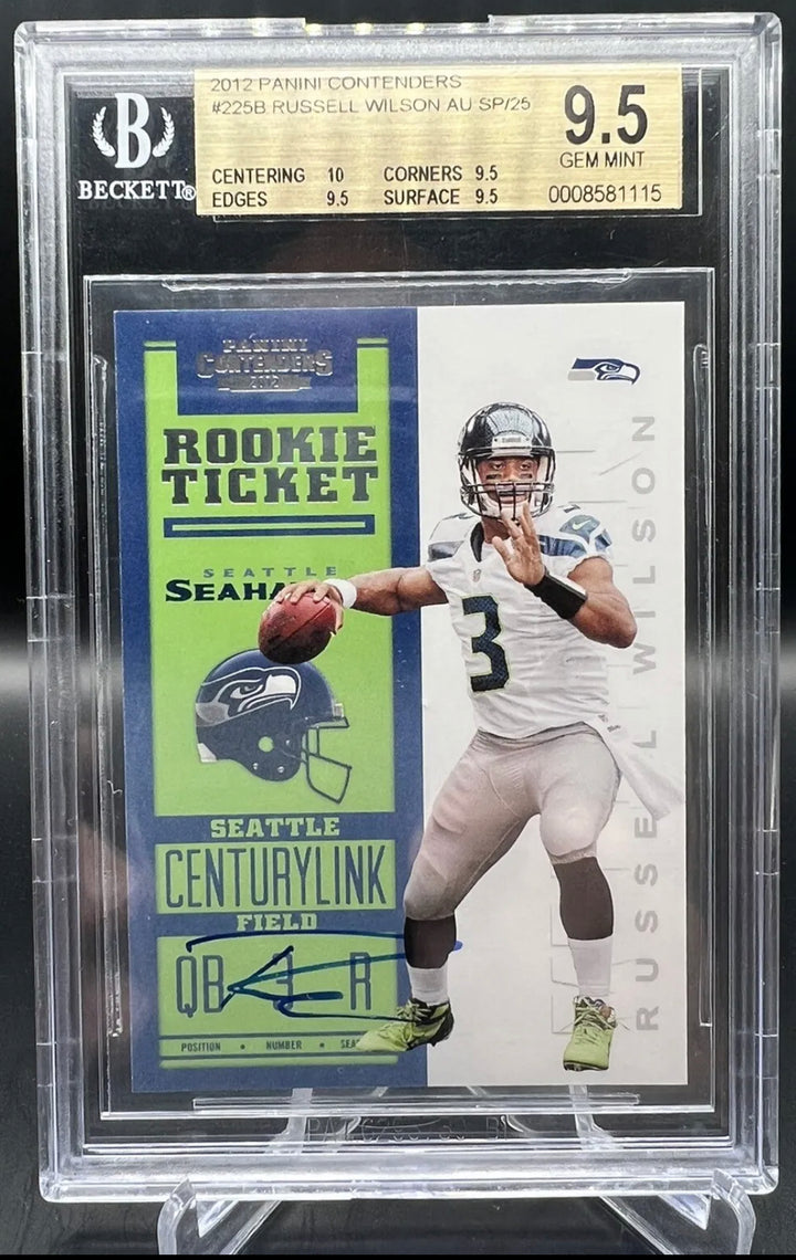 2012 Contenders Rookie Ticket #225B Russell Wilson SP /25 RC AUTO BGS 9.5 GEM MT