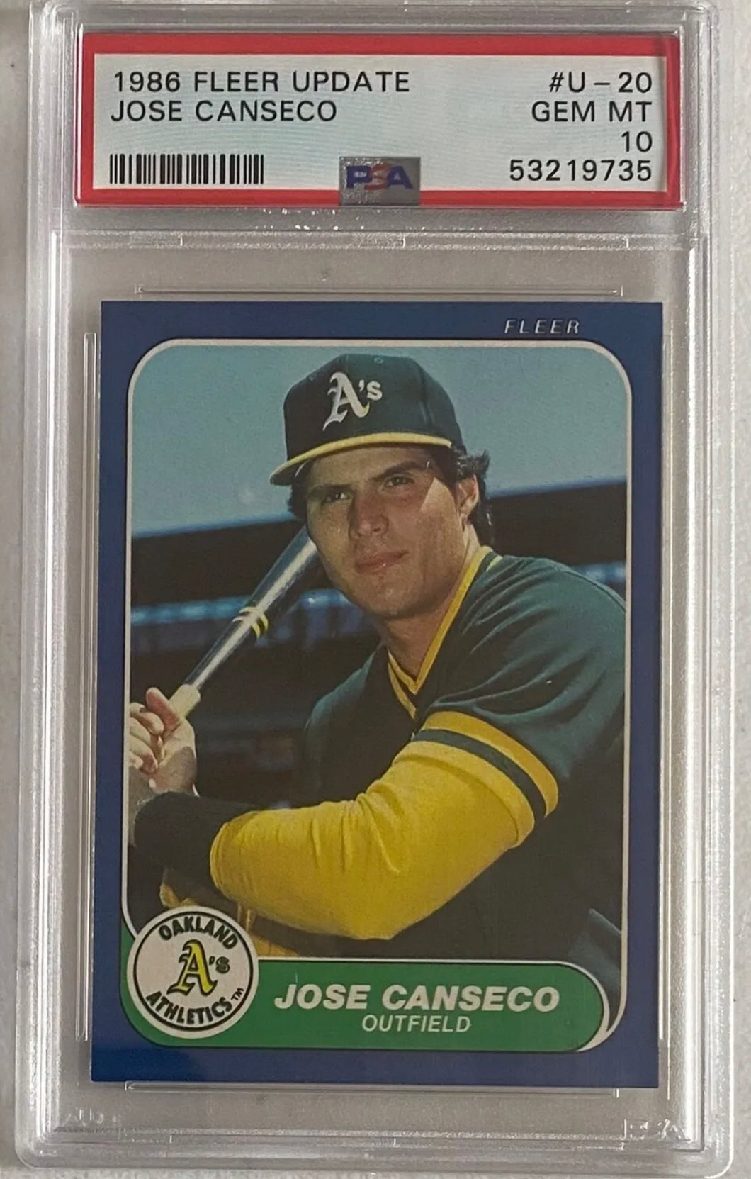 1986 FLEER UPDATE BASEBALL #U-20 JOSE CANSECO PSA 10 GEM MINT