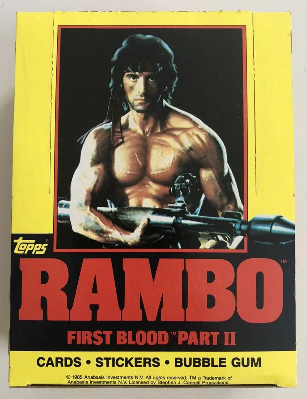 1985 TOPPS RAMBO FIRST BLOOD ll FULL BOX * 36 SEALED WAX PACKS * REAL NICE