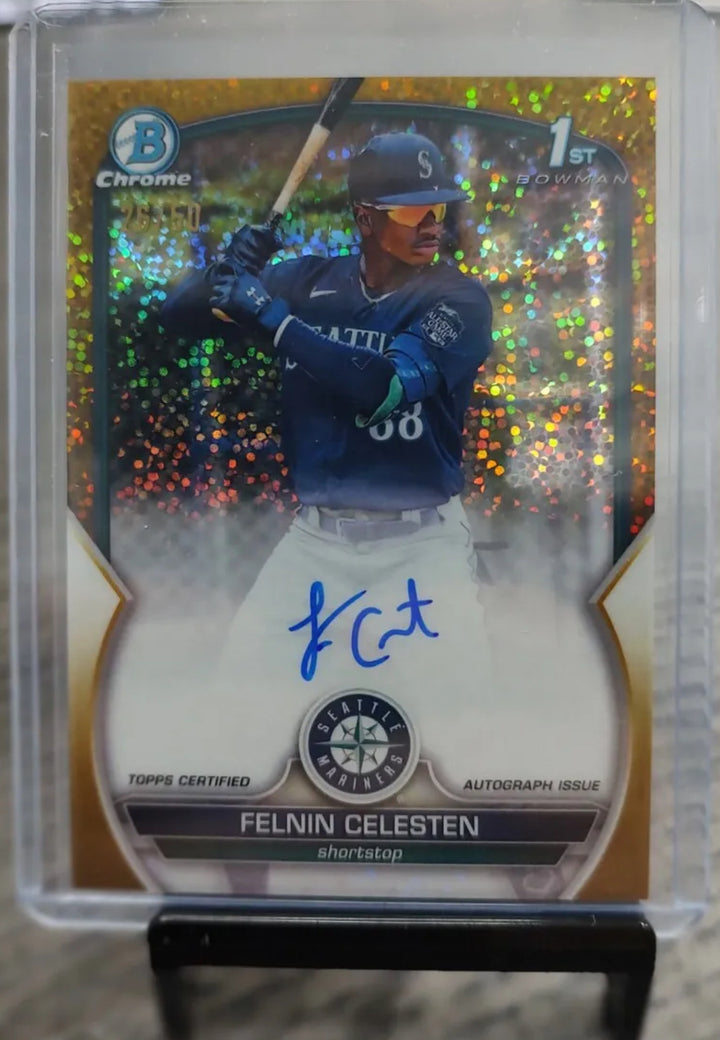 2023 Bowman Chrome Felnin Celesten Gold Mini Auto /50 Card
