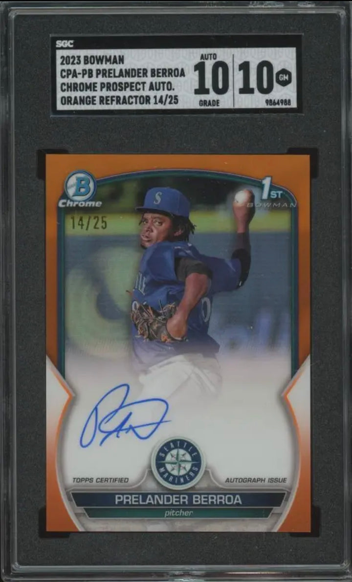 2023 Bowman Chrome Refractor Prelander Berroa /25 RC Gem Mint SGC 10 10 Auto