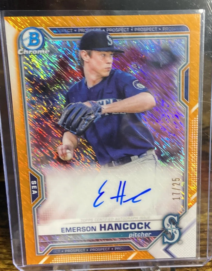 2021 bowman chrome emerson hancock auto Orange Shimmer /25 Mariners
