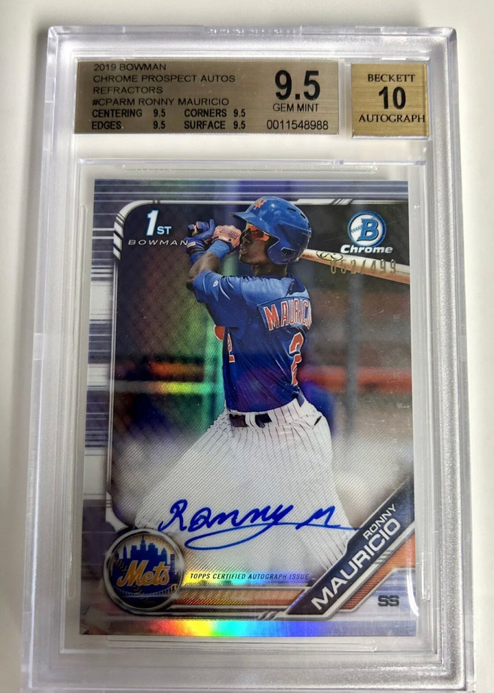 2019 Bowman Chrome Ronny Mauricio Refractor Prospect Auto BGS True Gem 4X 9.5 10