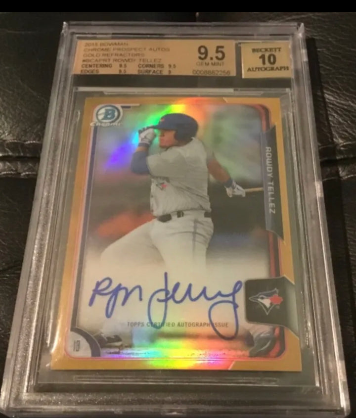 2015 bowman chrome rowdy tellez gold refractor auto rookie 16/50 bgs 9.5