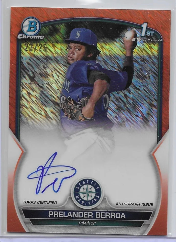 2023 Bowman Chrome Prospect Auto Orange Shimmer Refractors Prelander Berroa /25