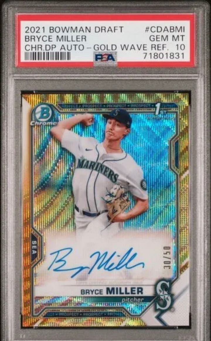 PSA 10 2021 Bowman Chrome Draft Bryce Miller Gold Wave Refractor /50