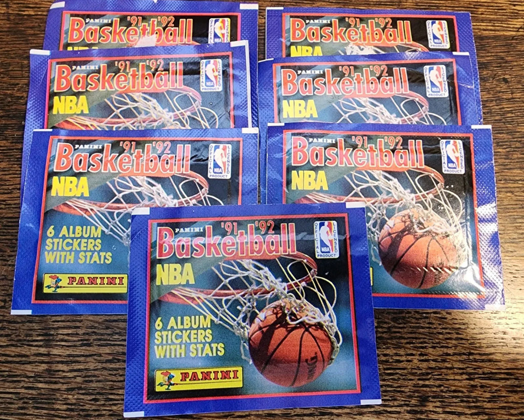 1991-92 Panini Basketball Stickers 7 Sealed Paper Packs Jordan Gold Foil ?