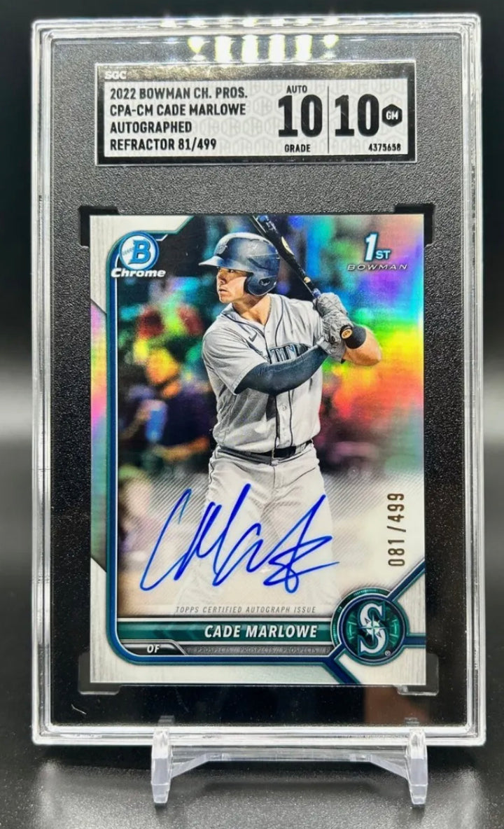 2022 Bowman Chrome Prospects Cade Marlowe Auto Refractor /499 SGC 10 Auto 10