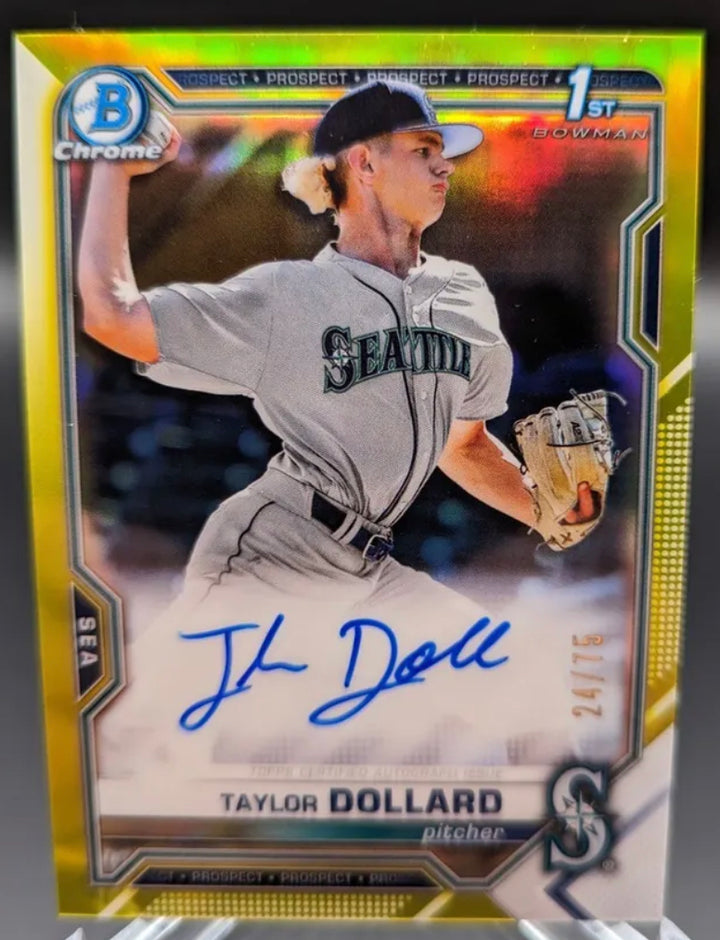 2021 Bowman Chrome Taylor Dollard Yellow Refractor Auto #24/75 Mariners