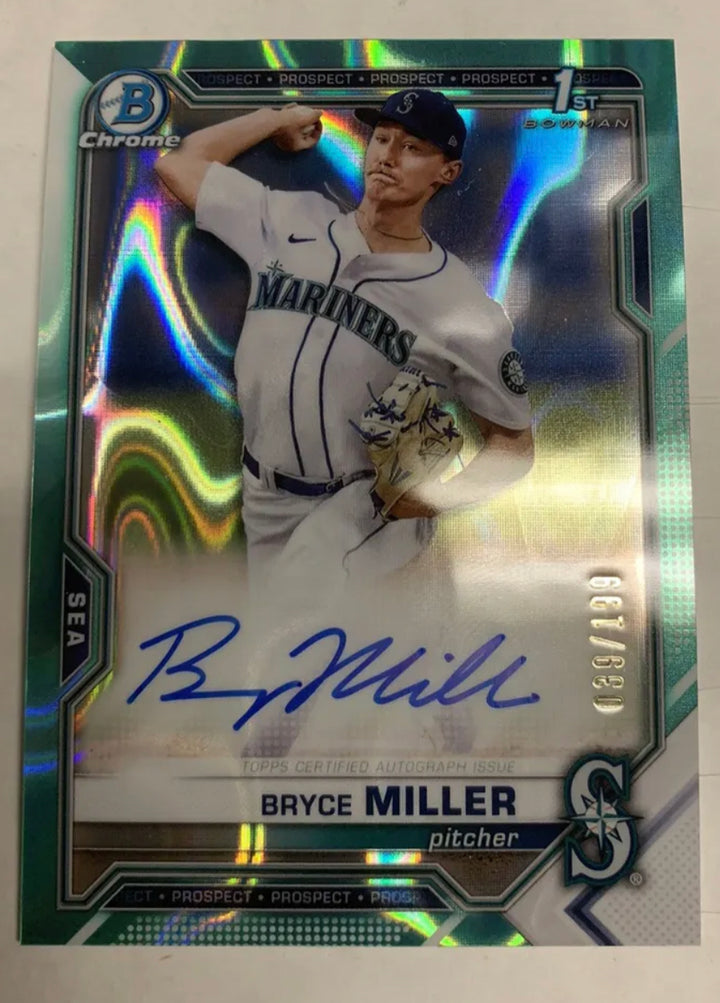 2021 Bowman Draft Bryce Miller Chrome 1st Aqua Lava Auto #/199 Mariners CDA-BMI