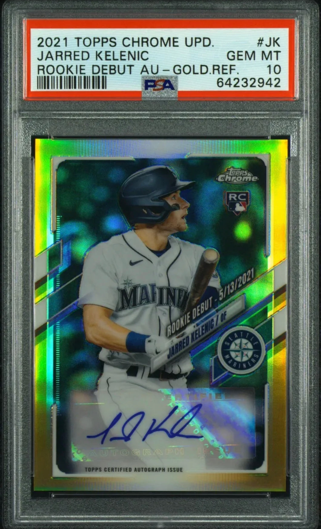 2021 Topps Chrome GOLD Refractor #/50 Jarred Kelenic Rookie Debut Auto PSA 10