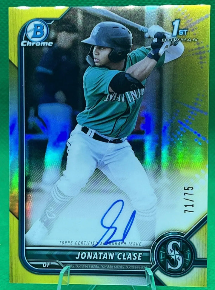 2022 Bowman Chrome 1st JONATAN CLASE YELLOW REFRACTOR AUTO POSSIBLE GEM