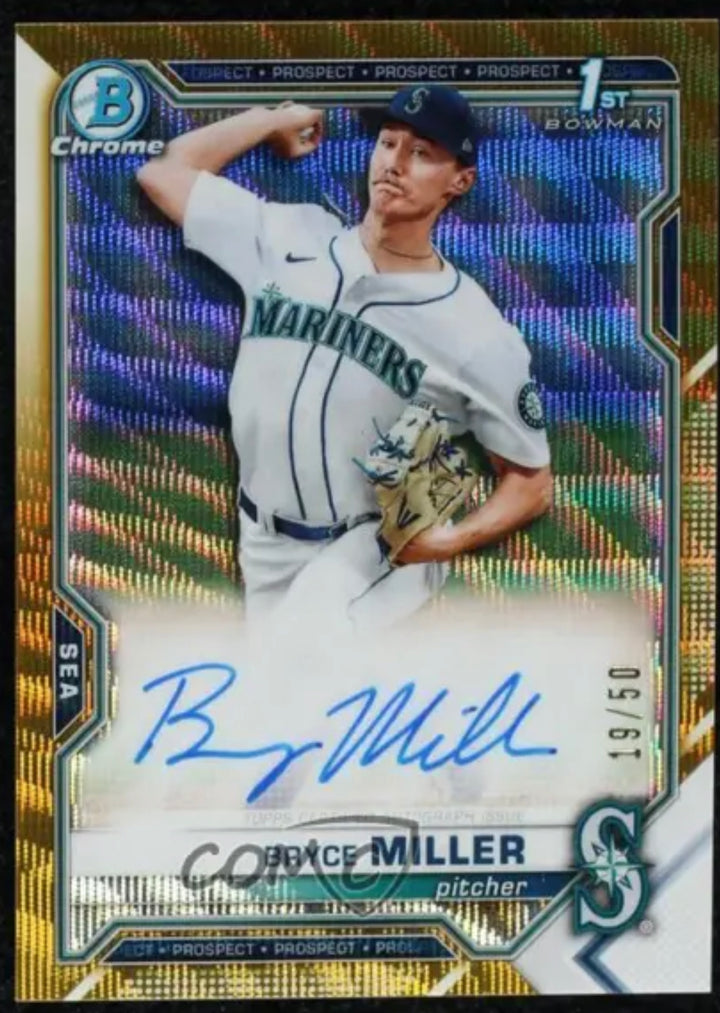 2021 Bowman Draft Chrome Gold Wave Refractor 19/50 Bryce Miller Auto