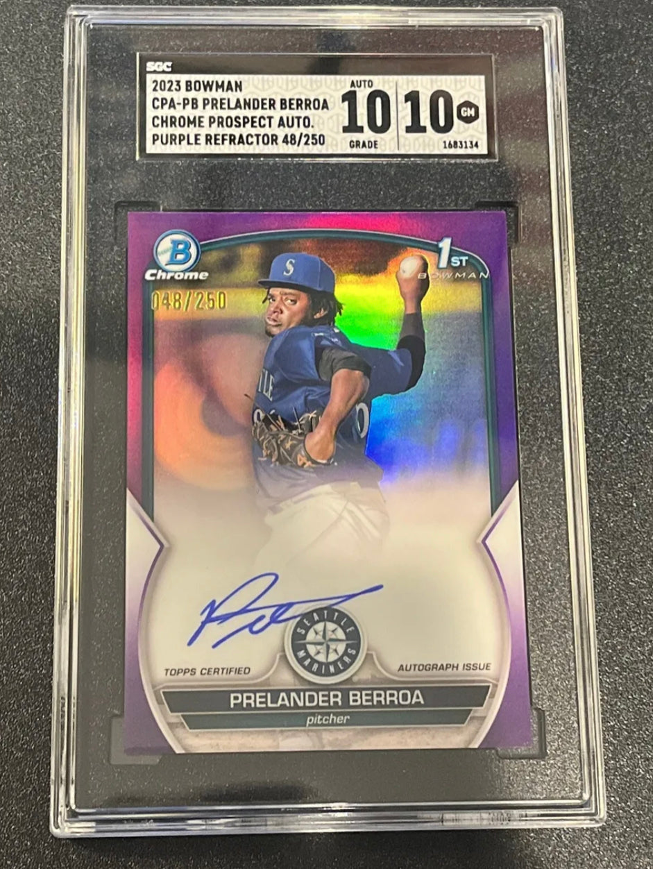 2023 Bowman Prelander Berroa 1st Purple Refractor Auto /250 SGC 10/10