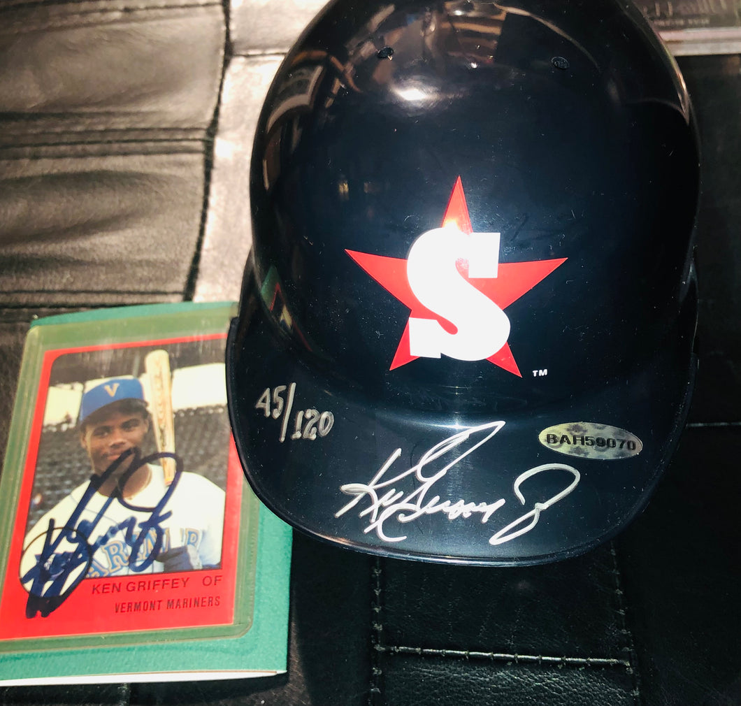 1988 Griffey JR San Bernardino Helmet & Vermont Signed ML Card