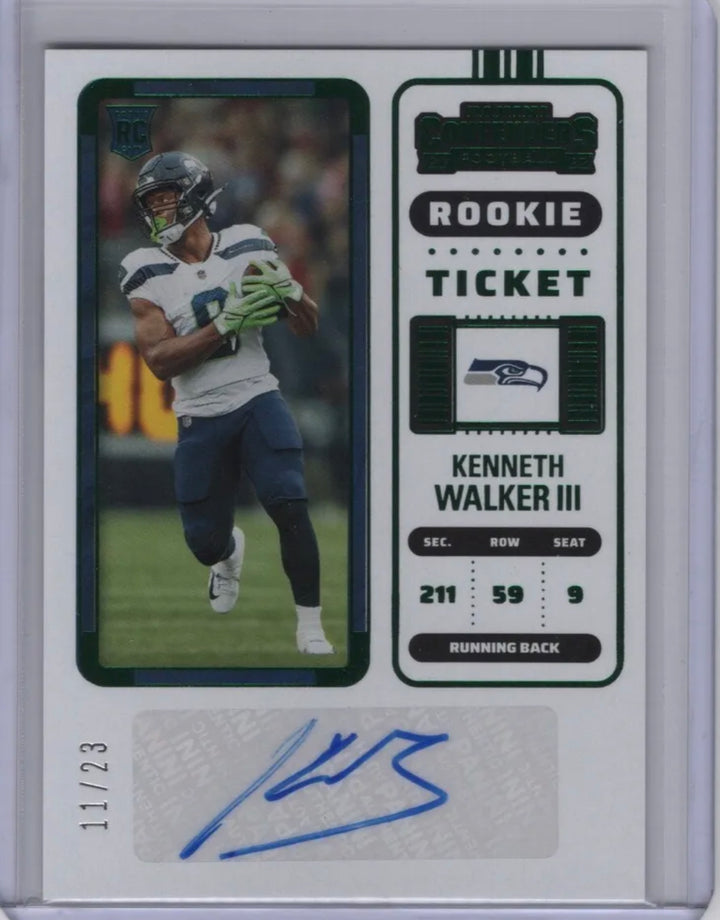 Kenneth Walker III Rookie Ticket Green, Blue Auto /23