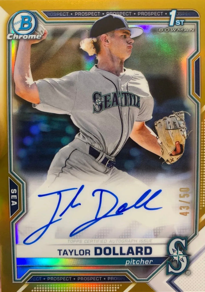 TAYLOR DOLLARD 2021 Bowman Chrome 1st GOLD REFRACTOR AUTO SP RC /50