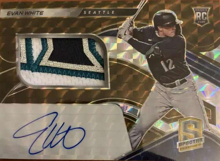 2021 Evan White Panini Spectra Gold /10 Rookie Patch Auto Seattle Mariners