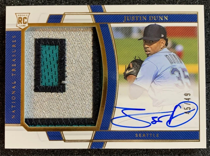 2020 Panini National Treasures JUSTIN DUNN Rookie Patch Auto Numbered /49