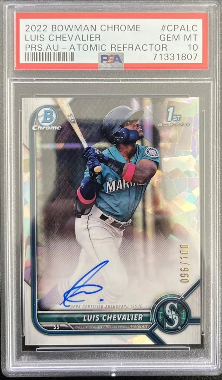 Luis Chevalier 2022 Bowman Chrome 1st Atomic Refractor Auto /100 PSA 10 GEM MINT