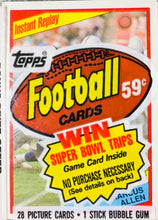 Load image into Gallery viewer, 1984 Topps Football Sealed Cello Pack DAN MARINO Rookie Card on Bottom Allen Top
