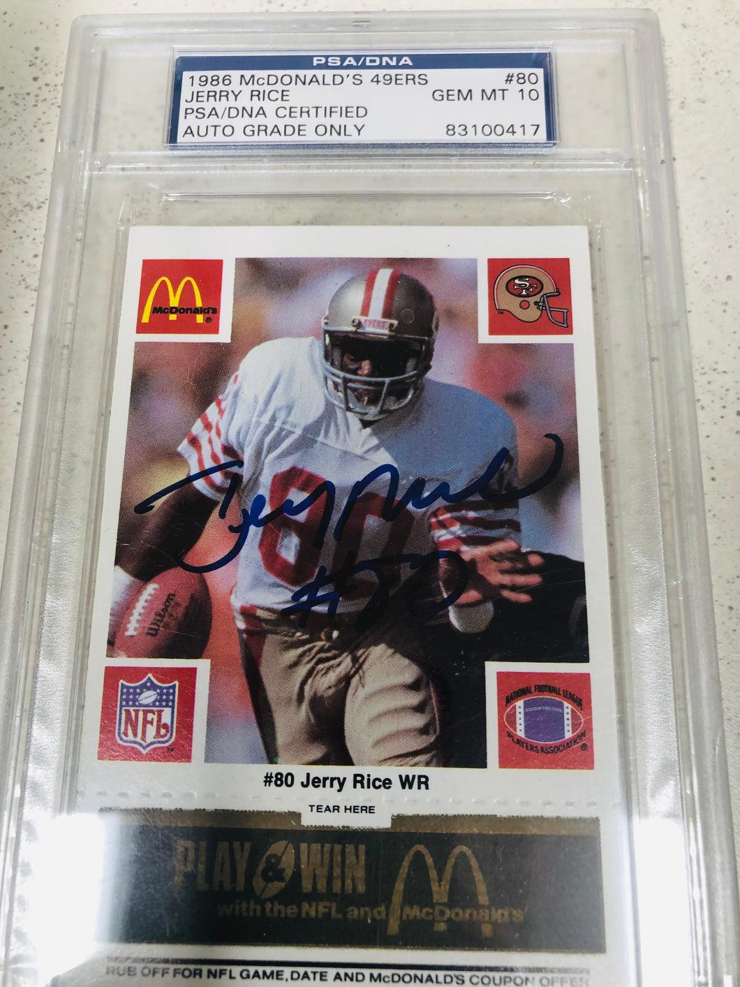 1986 McDonald’s 49ers Jerry Rice Signed Unscratched PSA10