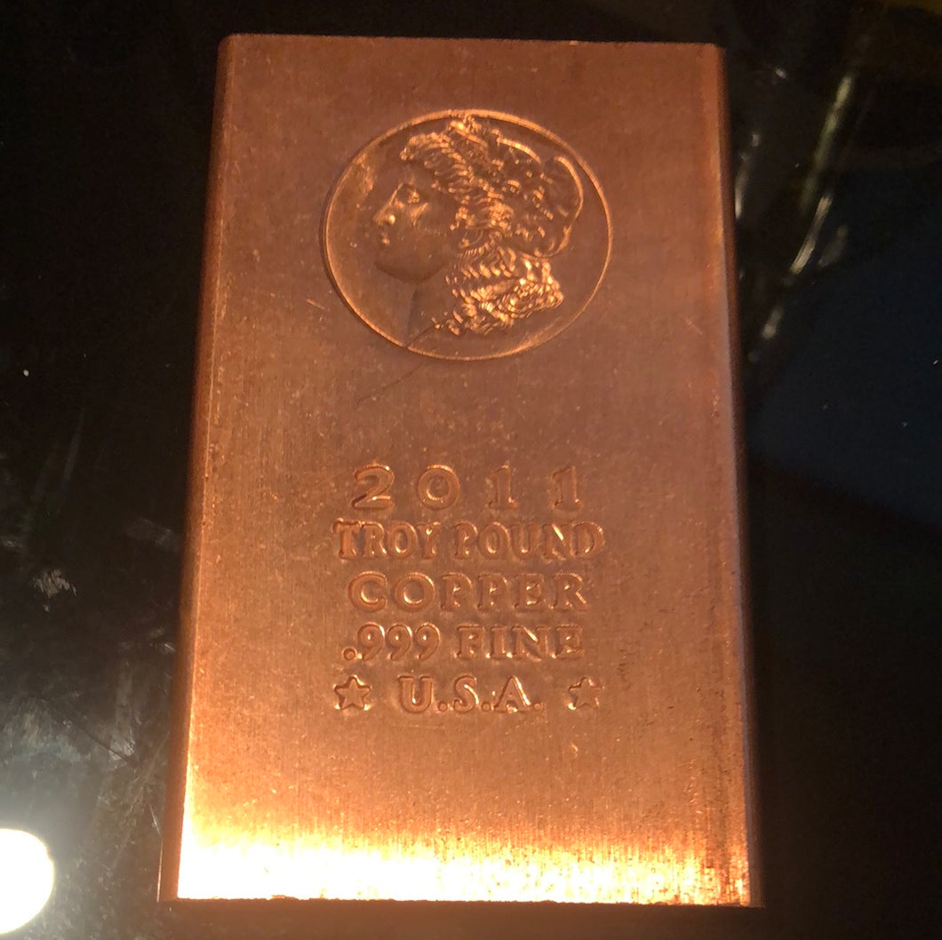 2011 Troy Pound Copper Bar .999 USA