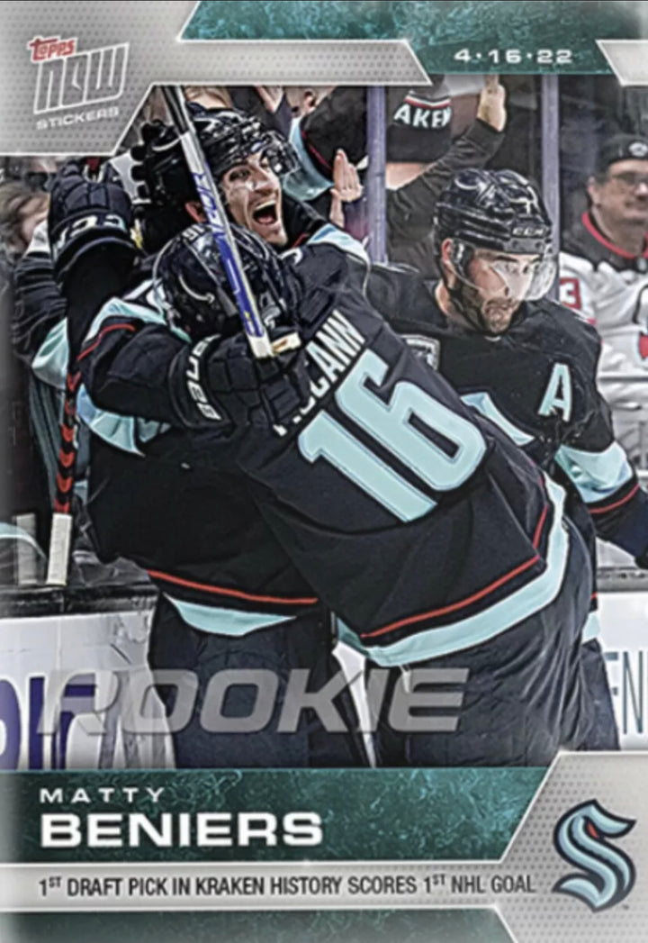 2021-22 TOPPS NOW NHL ROOKIE STICKER SEATTLE KRAKEN MATTY BENIERS #409 1st GOAL