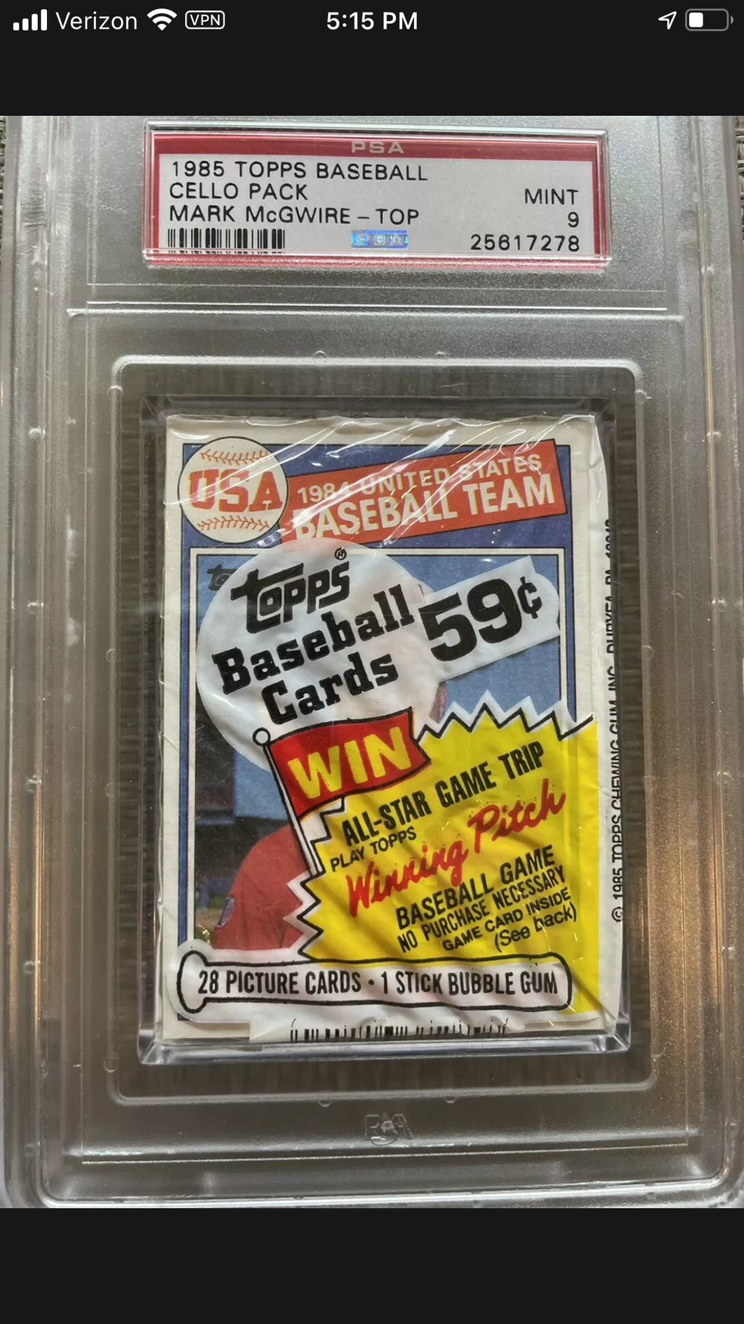 1985 Topps Baseball Cello Pack PSA 9 Mark McGwire RC Top