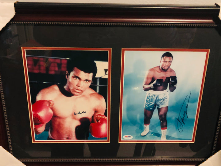 Muhammad Ali Joe Frazier Dual Signed Framed Pictures PSA