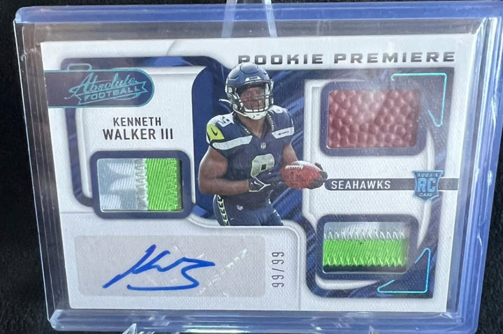 2022 Panini Absolute Kenneth Walker III RC Triple Patch Ball Relic Auto /99