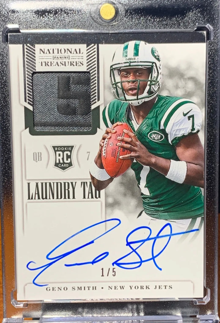 2013 National Treasures GENO SMITH Rookie Patch Laundry Tag Auto Black RPA 1/5!