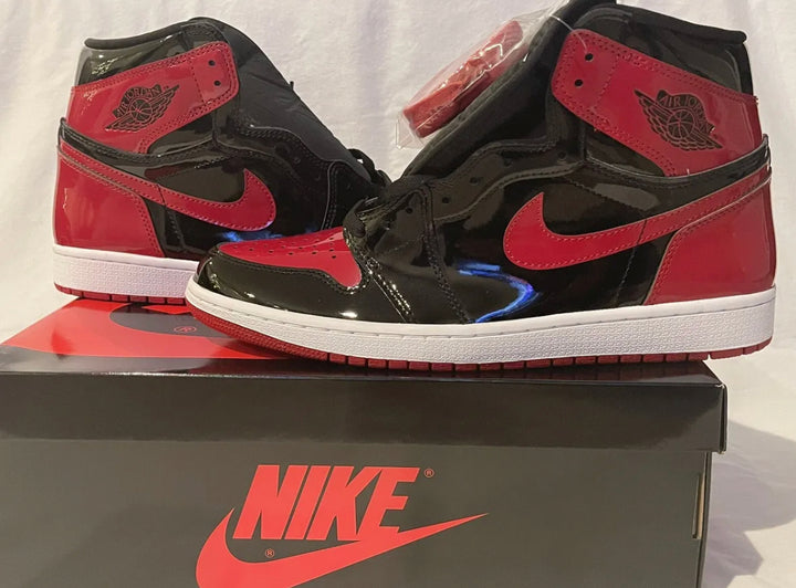 New In Box! Nike Air Jordan 1 Retro High OG Patent Bred (Black/Red) Size 10